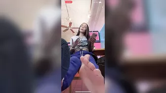 Girl shows sweaty work feet (close-up) on TikTok Live #2