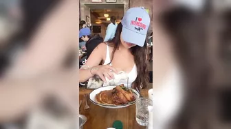 Syrup on Chicken and waffles ???? ????. Also read her hat ????